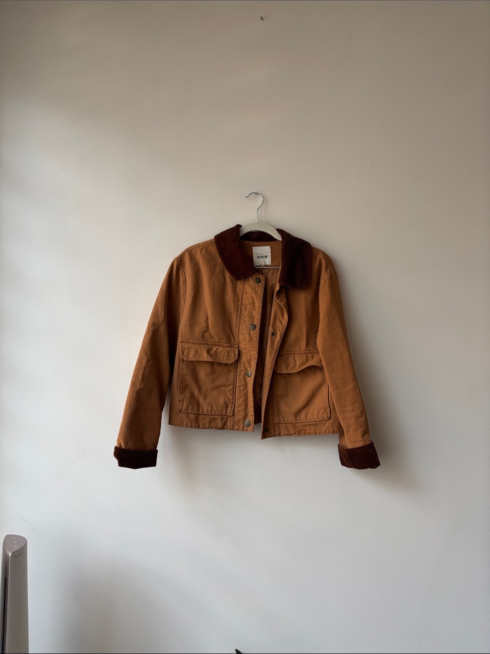 Sezane Caramel Brown Cord Collar Jean Jacket